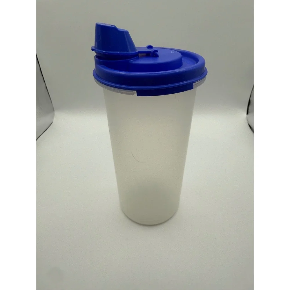 Tupperware Quick Shake 650ml Mixer Bottle Blue Flip Top Lid 1641-5 Frosted Clear